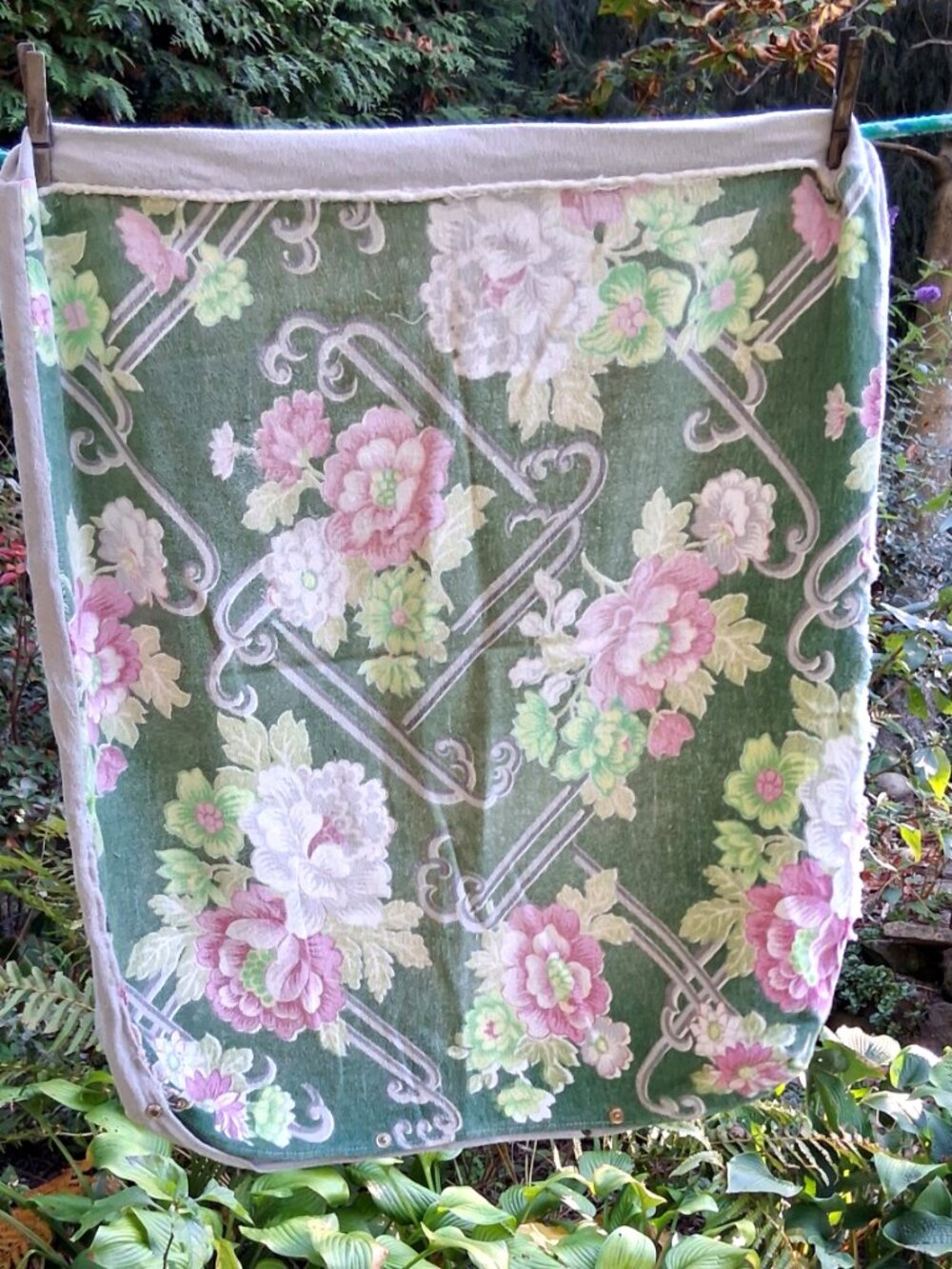 Pillow Cover Vintage Handmade Green Pink Floral 1950s